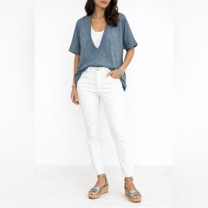 IRO Blue 100% Linen Deep V-Neck Relaxed Blouse – Size Small